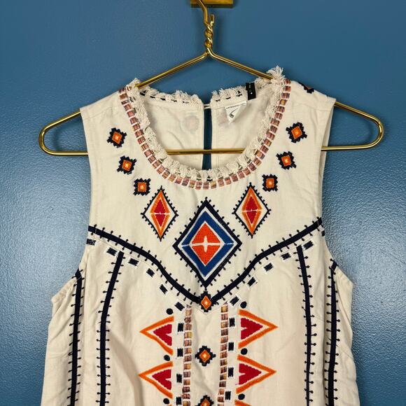Anthropologie Akemi + Kin Reagan Embroidered Shift Dress White Sleeveless Sz 2 - Picture 14 of 16